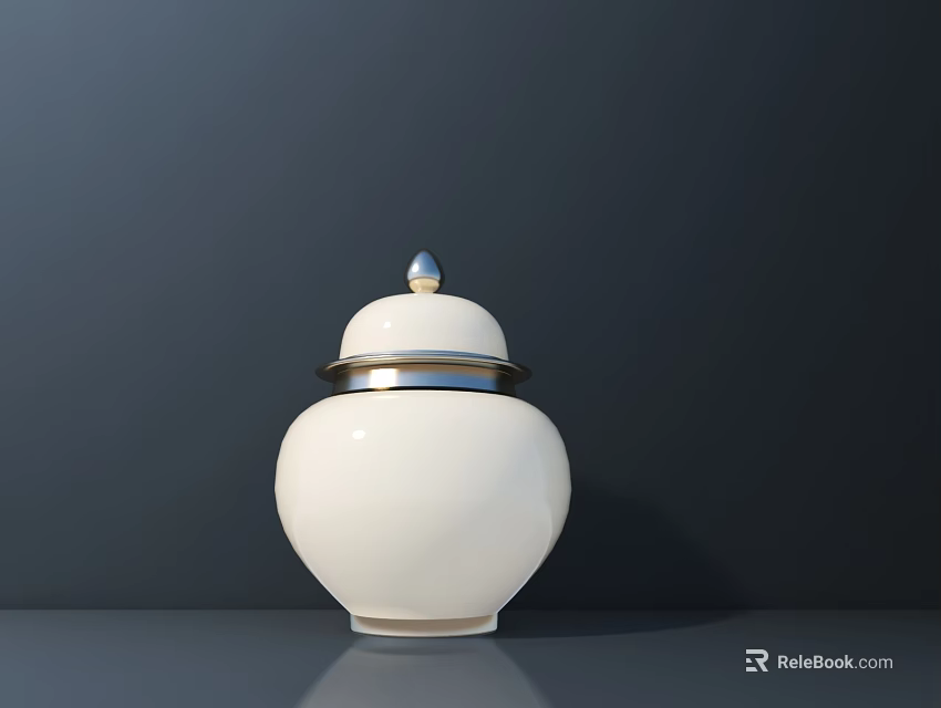Modern Decorative Ornament Set With White Ceramic Jar And Silver Lid 3d model 