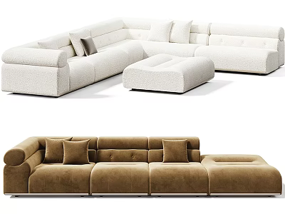 Modular Sectional Sofa With Plush Cushions In Neutral Tones For Modern Living Room 3d model