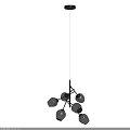 Modern Industrial Chandelier Design With Black Metal Frame Multiple Arms And Glass Shades Illuminated Bulbs