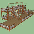 Outdoor Multi Level Wooden Roadside Platform With Stairs Railings And Canopy