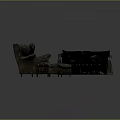 Brown Leather Armchair Ottoman And Black Fabric Sofa Living Room Furniture