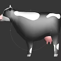 Black And White Cow Figure With Pink Nose Standing On Dark Background With Reflection