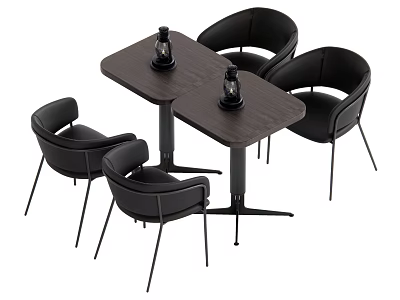 Modern Dining Table Set With Black Chairs And Wooden Tabletop 3d model