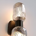 Modern Wall Lamp With Double Ribbed Glass Shades And Dark Metal Base