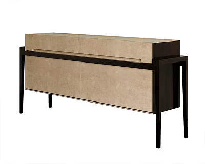 Modern Minimalist Entryway Console Cabinet With Light Beige Doors And Dark Wood Frame 3d model