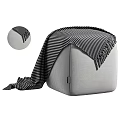 Cozy Upholstered Ottoman With Striped Blanket In Gray Light Gray And Brown Tones