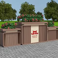 Landscaped Roadside Facilities With China Construction Logo Red Flowers And Green Plants