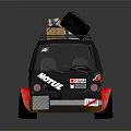 Customized Red And Black Bus Featuring Roof Equipment Racing Style Graphics And Number Thirteen