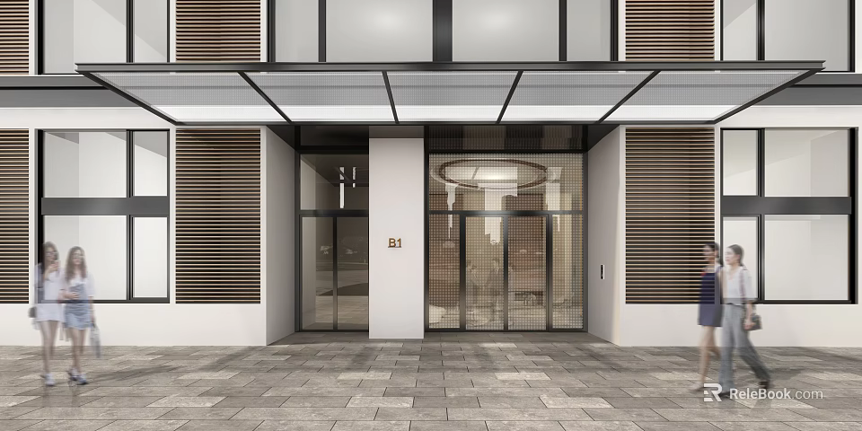 Modern Shopping Mall Store Exterior Design With Glass Doors And Commercial Entrance Facade 3d model 