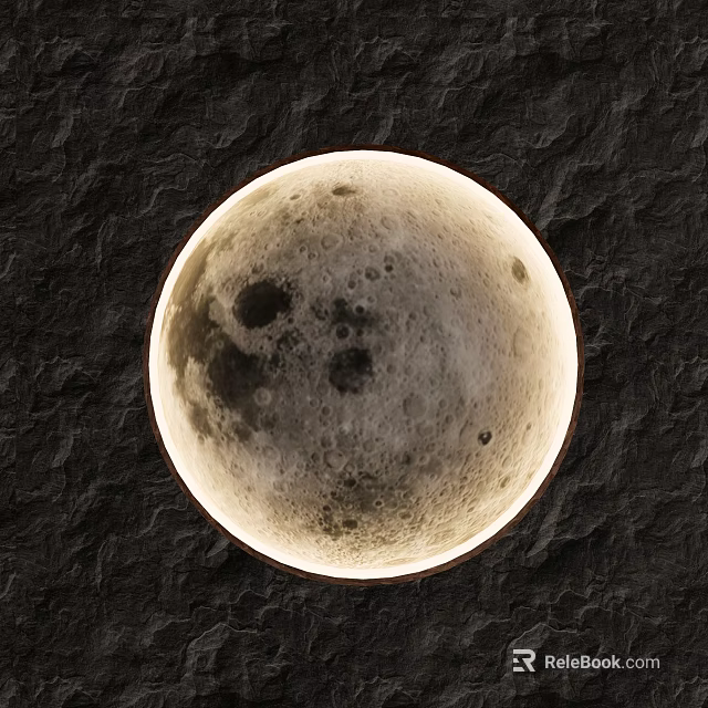 Moon Shaped Wall Lamp Mounted on Textured Dark Wall with Soft Glow 3d model 