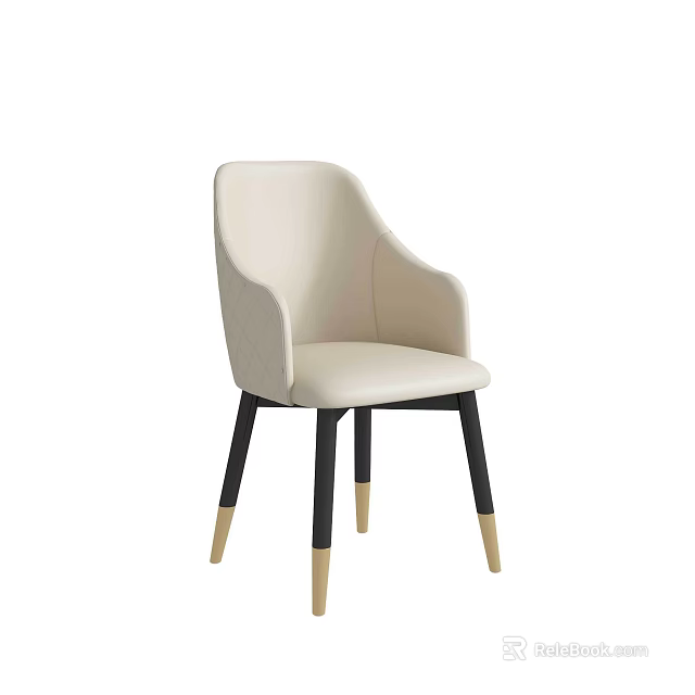 Modern Cream Upholstered Single Chair with Black Legs and Gold Tips Design 3d model 