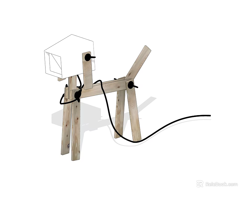 Wooden Table Lamp Featuring Abstract Animal Structure with Square Shade and Power Cord 3d model 