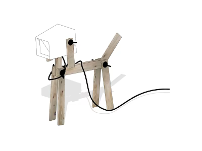 Wooden Table Lamp Featuring Abstract Animal Structure with Square Shade and Power Cord 3d model