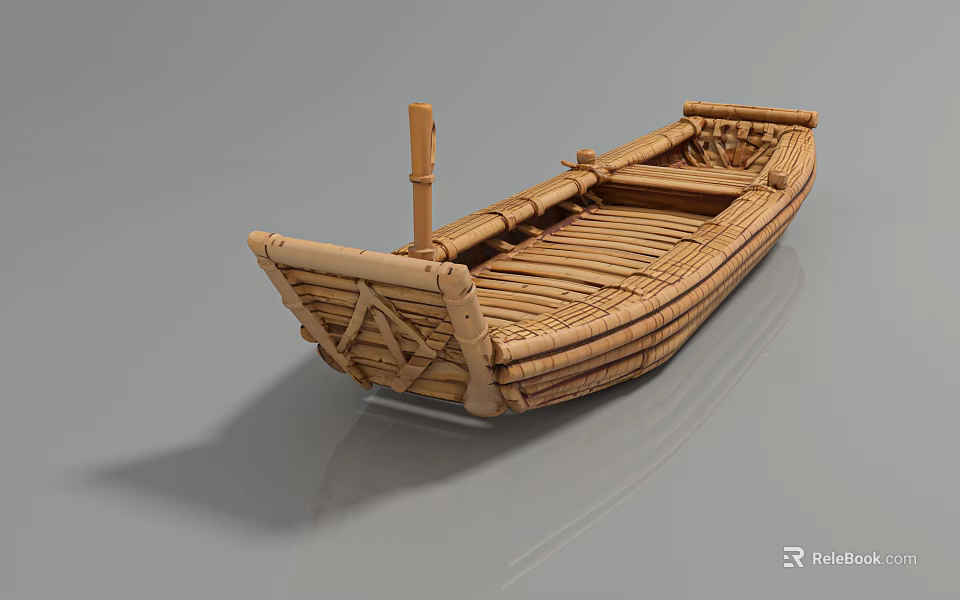 Handcrafted Wooden Boat With Traditional Design And Wooden Planks Seating Area 3d model 