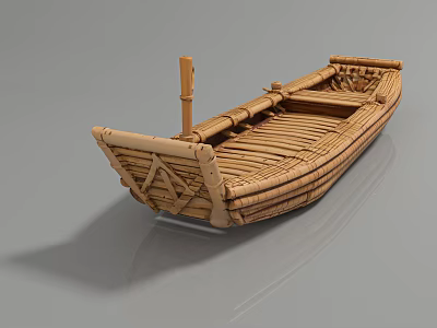Handcrafted Wooden Boat With Traditional Design And Wooden Planks Seating Area 3d model