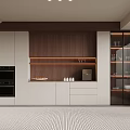 Modern Wine Cabinet With Glass Doors Wooden Panels And Interior Lighting In Kitchen