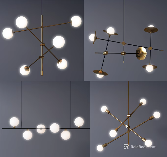 Elegant Modern Chandeliers With Multi Arm Brass Structure And Spherical Bulbs 3d model 