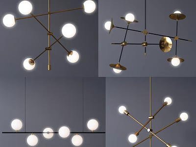 Elegant Modern Chandeliers With Multi Arm Brass Structure And Spherical Bulbs 3d model