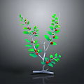 Stylish Decorative Branch With Green Leaves Red Berries And White Stem