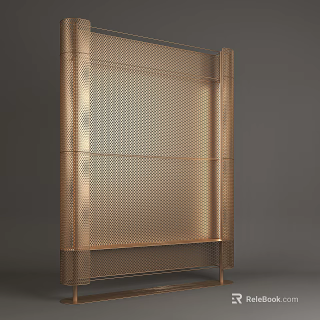 Modern Gold Metal Room Divider With Perforated Panel Design For Interior Space 3d model 