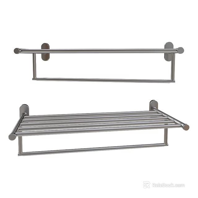 Bathroom Accessories Stainless Steel Single Rod Towel Rack And Multi Bar Shelf Modern Design 3d model 