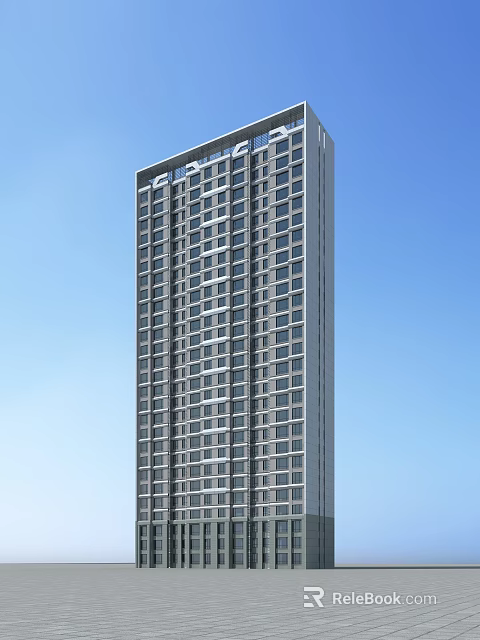 Modern High Rise Residential Building With Glass Windows And Blue Sky Background 3d model 