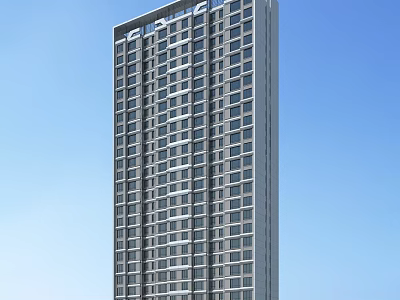 Modern High Rise Residential Building With Glass Windows And Blue Sky Background 3d model