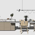 Nordic Dining Table and Chair Combination Simple Dining Table and Chair Chandelier Combination 3d model