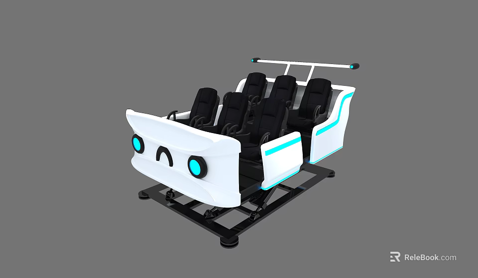 Four Seat Amusement Simulator With White Body Blue Accents And Black Seats 3d model 