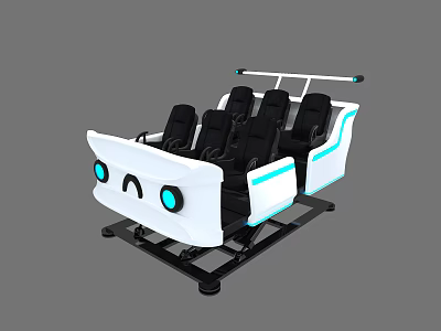 Four Seat Amusement Simulator With White Body Blue Accents And Black Seats 3d model
