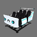 Four Seat Amusement Simulator With White Body Blue Accents And Black Seats