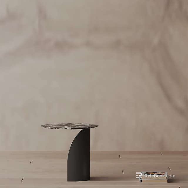 Round Marble Top Side Table With Black Curved Legs On Wooden Floor Against Light Wall 3d model 