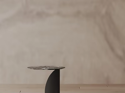 Round Marble Top Side Table With Black Curved Legs On Wooden Floor Against Light Wall 3d model