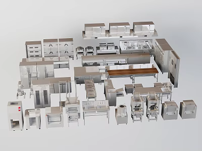 Different Types Of Stainless Steel Commercial Kitchen Appliances And Equipment 3d model