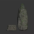 Natural Stone Pillars Covered With Green Moss On Square Stone Bases 3d model