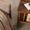 Wooden Side Table Design With Books Cup And Lower Shelf In Cozy Living Corner