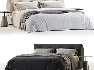 Stylish Double Bed Designs In Light And Dark Gray With Bedding And Nightstands 3d model
