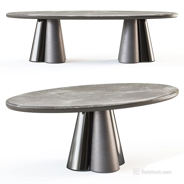 Modern Dining Table With Elegant Marble Top And Conical Metal Legs 3d model 