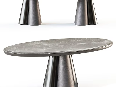Modern Dining Table With Elegant Marble Top And Conical Metal Legs 3d model