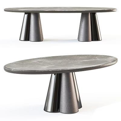 Modern Dining Table With Elegant Marble Top And Conical Metal Legs 3d model