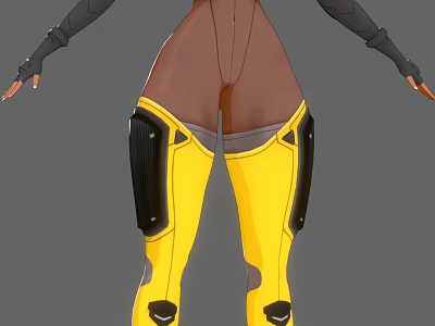Futuristic Combat Character Design With Brown Torso Black Arm Guards And Yellow Leg Guards 3d model