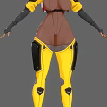Futuristic Combat Character Design With Brown Torso Black Arm Guards And Yellow Leg Guards