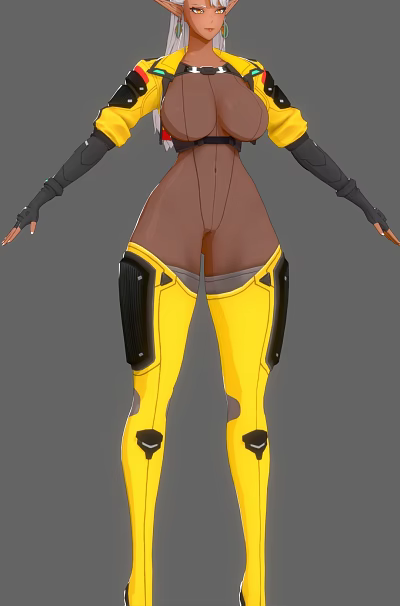 Futuristic Combat Character Design With Brown Torso Black Arm Guards And Yellow Leg Guards 3d model