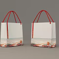 White Tote Bags With Red Handles And Colorful Scenic Bottom Prints