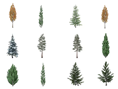 Diverse Arbor Tree Varieties Showcasing Green Yellow Leaves Snowy Tops And Various Shapes 3d model