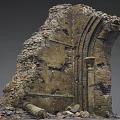 Ancient Architectural Ruins Featuring Ruined Brick Wall Arched Structure And Columns With Debris 3d model