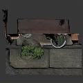 Small Building Structure With Orange Door Electrical Equipment And Potted Plants On Stone Base
