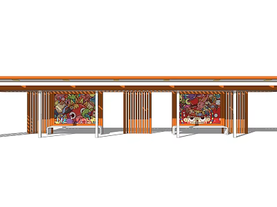 Stylish Outdoor Wooden Pergola Design With Colorful Decorative Panels And Columns 3d model