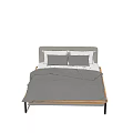 Double Bed With Gray Headboard Gray Cushions White Pillows And Wooden Frame