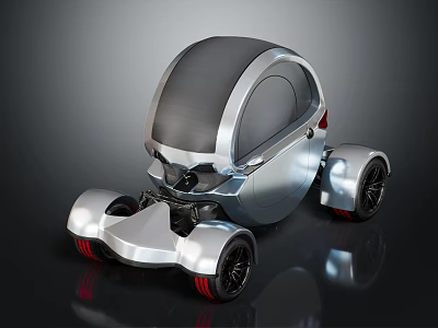 Futuristic Silver Concept Car With Dark Roof And Red Accented Wheels 3d model